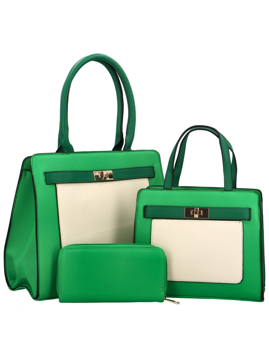 Luxusní sada Kabelka přes rameno kabelka do ruky a peněženka Gavrila zelená