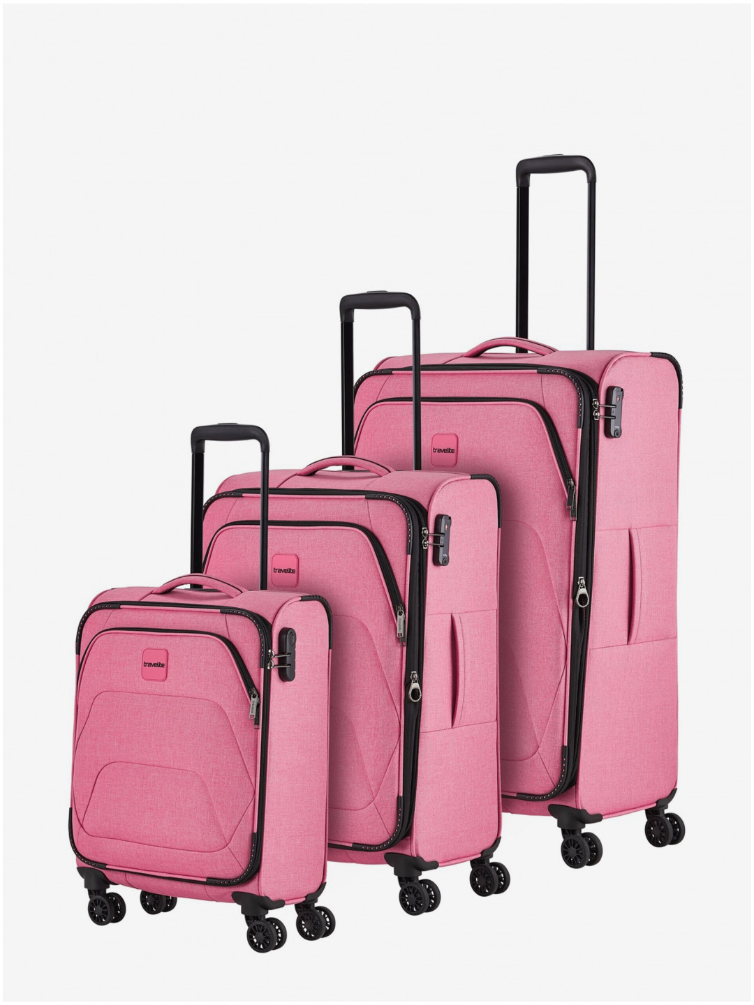 Sada tří cestovních kufrů v růžové barvě Travelite Adria S M L Rose