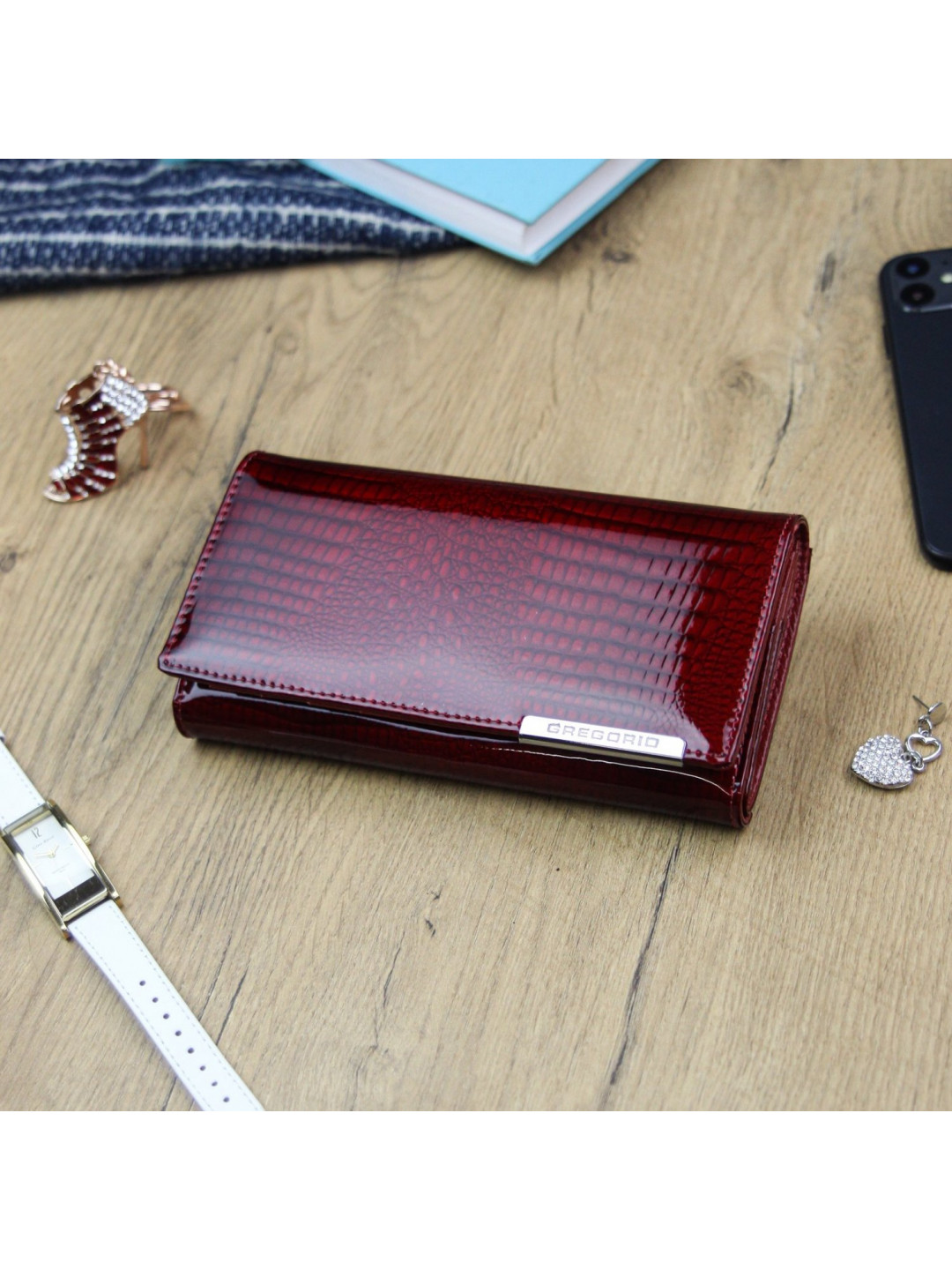 Elegantní velká dámská kožená peněženka Runo červená