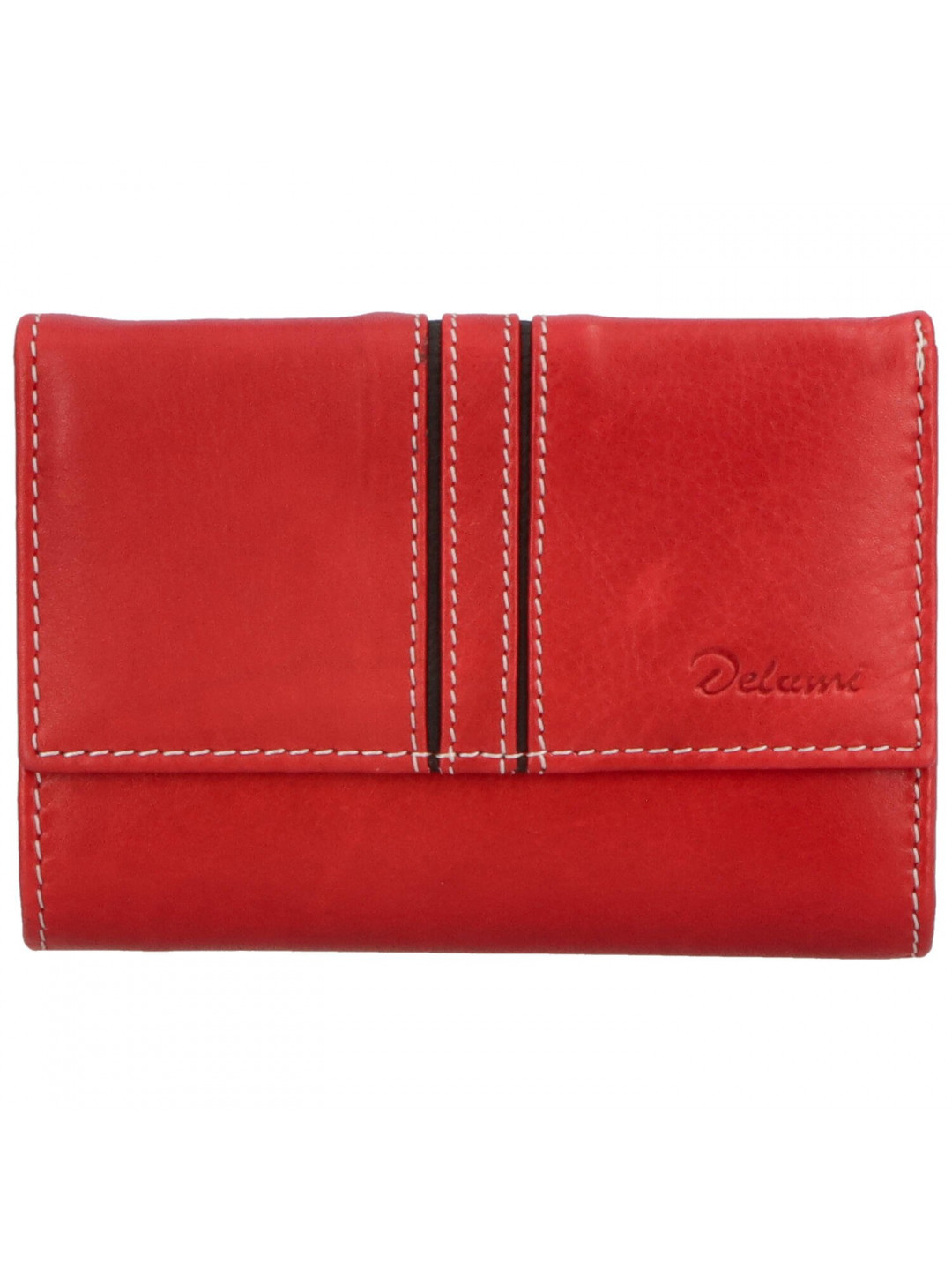Menší dámská kožená peněženka s prošíváním Silvestro červená