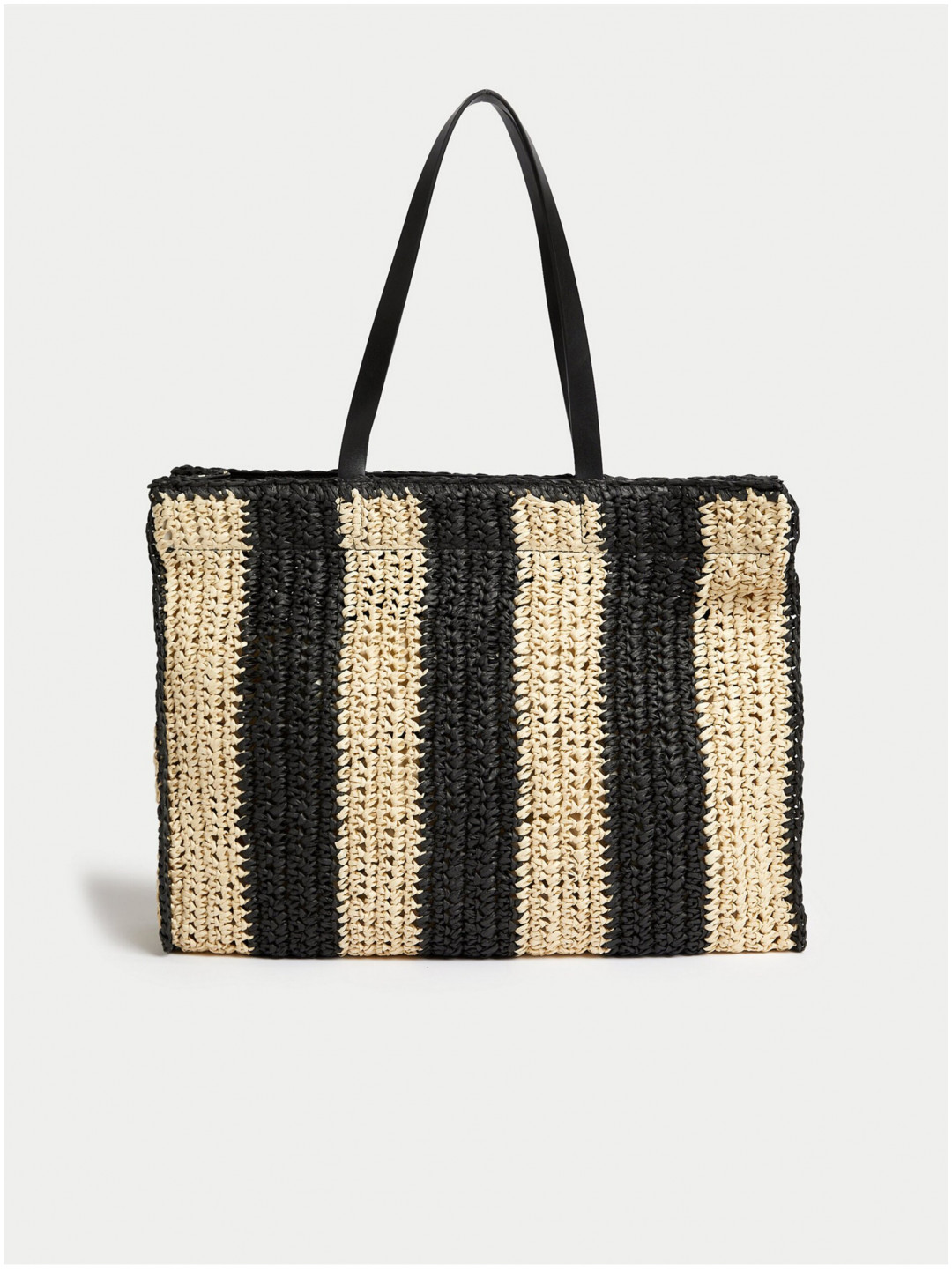 Béžovo-černá dámská pruhovaná slaměná plážová taška Marks & Spencer
