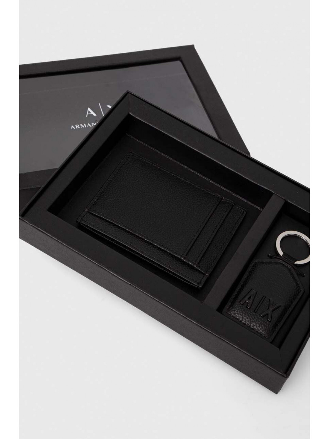 Kožený držák na karty a klíčenka Armani Exchange černá barva 958510 3F892