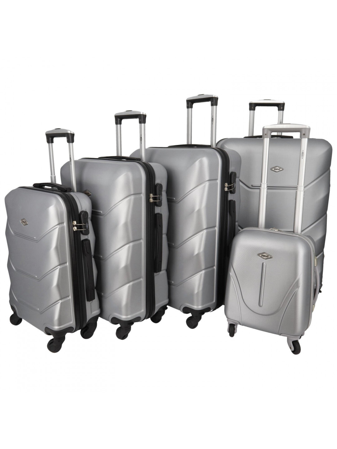 Pětidílná sada cestovních plastových kufrů Sonrado stříbrná