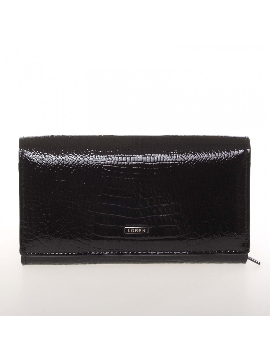 Střední kožená lakovaná dámská peněženka černá – Loren 72035RS