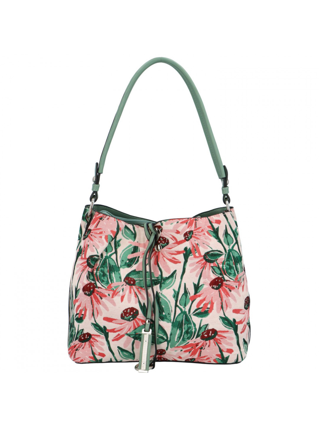 Květinová dámská koženková kabelka Elena zeleno- růžová