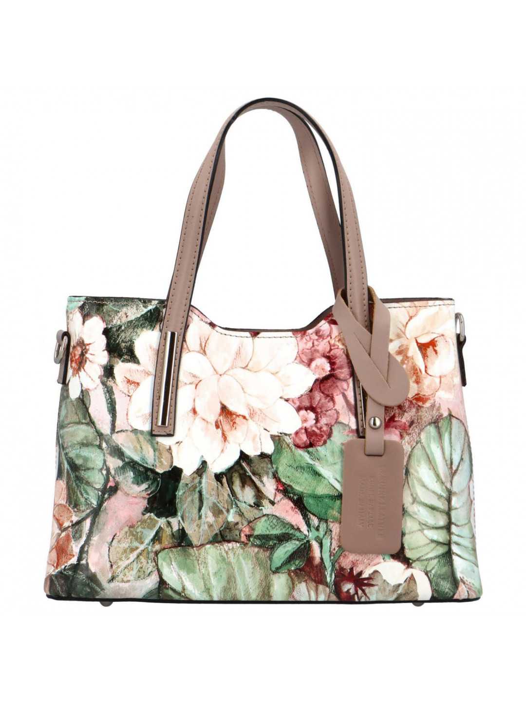 Stylová dámská kožená kabelka do ruky Petronela béžová květy