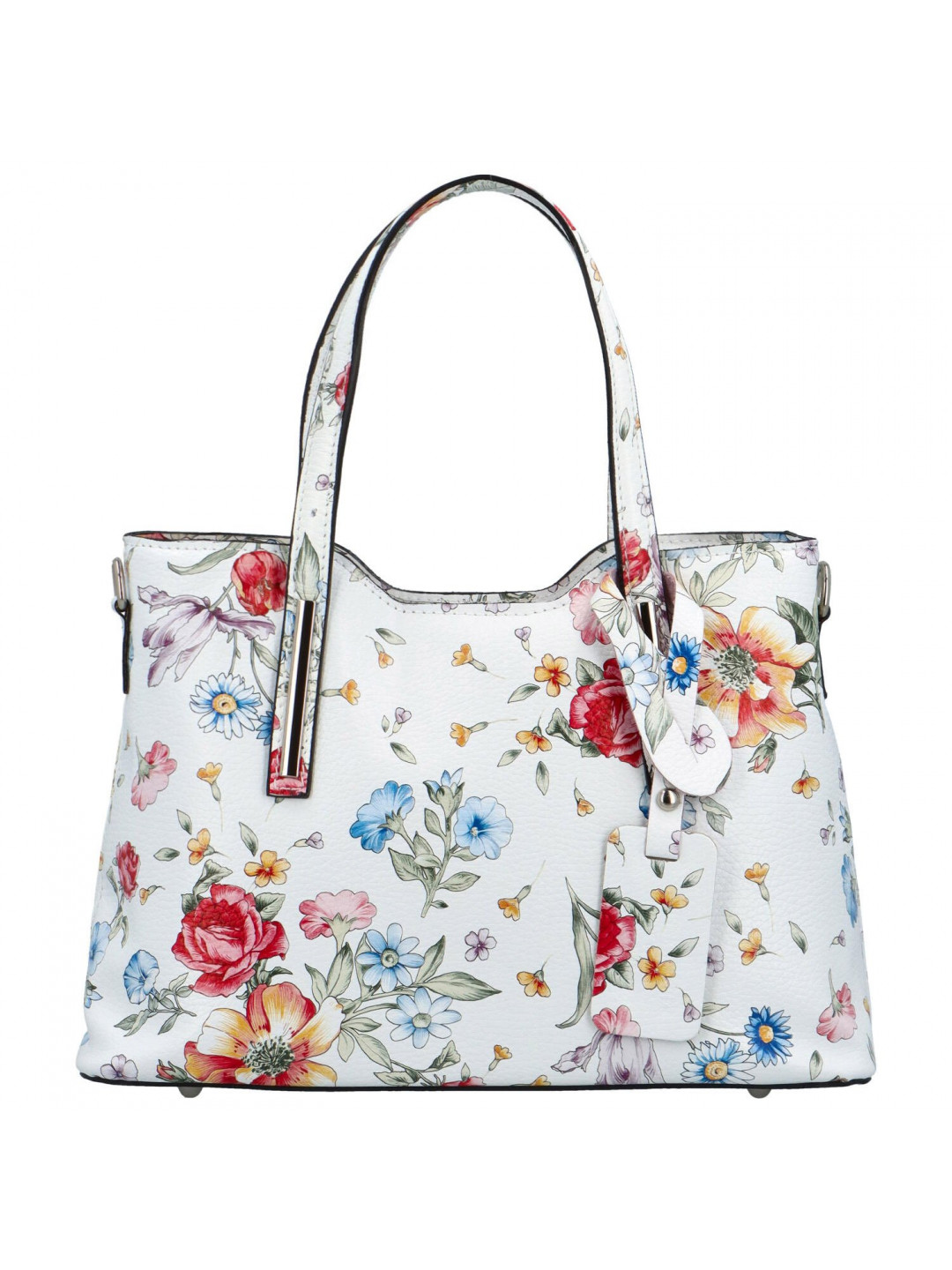 Stylová dámská kožená kabelka do ruky Petronela bílá květy