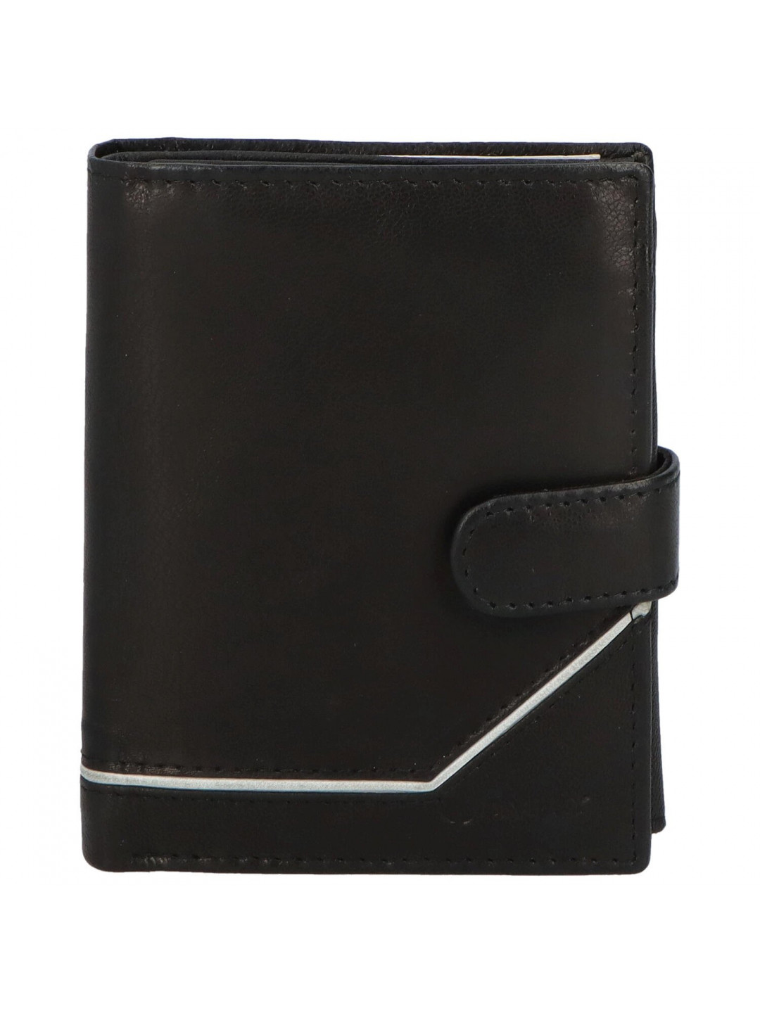 Větší pánská černá kožená peněženka se zápinkou – Diviley Heelal White