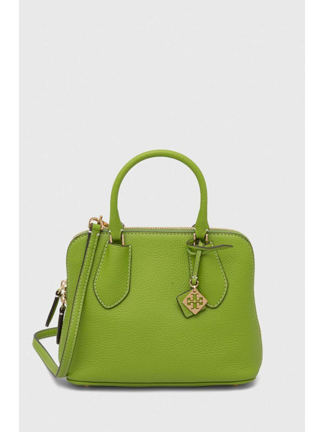 Kožená kabelka Tory Burch Mini Pebbled Swing zelená barva 155619 300
