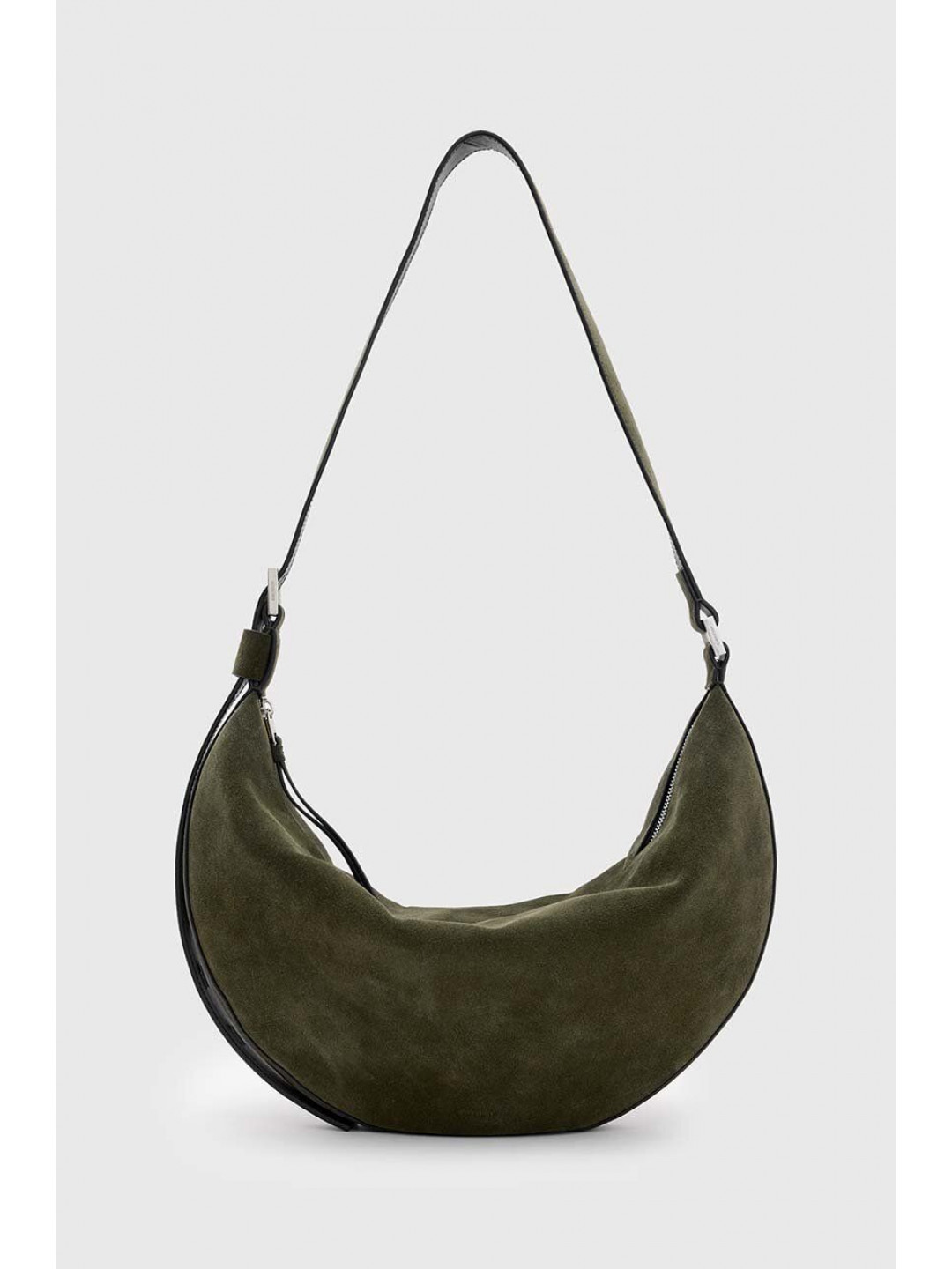 Semišová kabelka AllSaints HALF MOON zelená barva W234XB