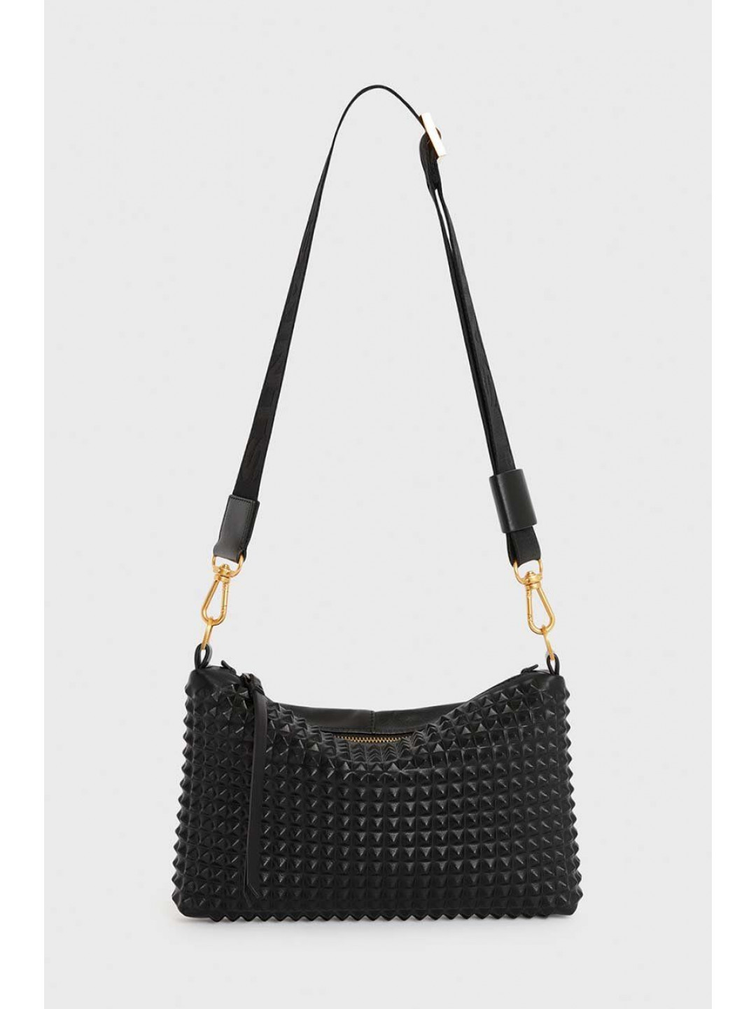 Kožená kabelka AllSaints EVE STUD CROSSBODY černá barva W027XZ