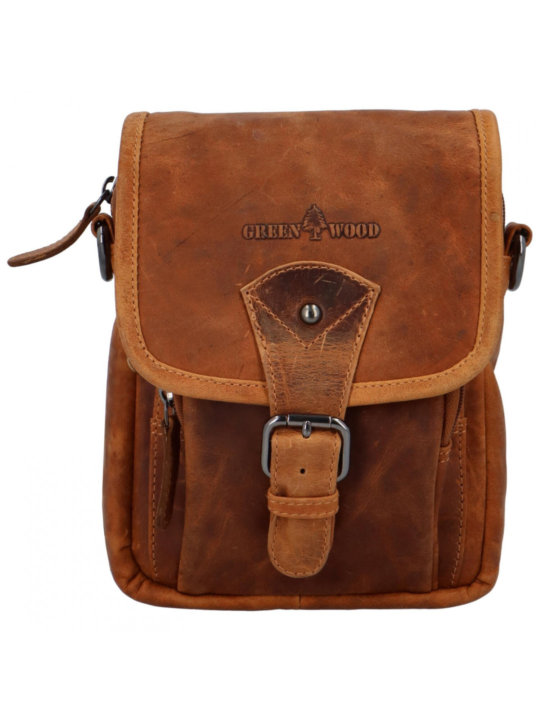 Kožená crossbody taška s přezkou Gérard koňaková