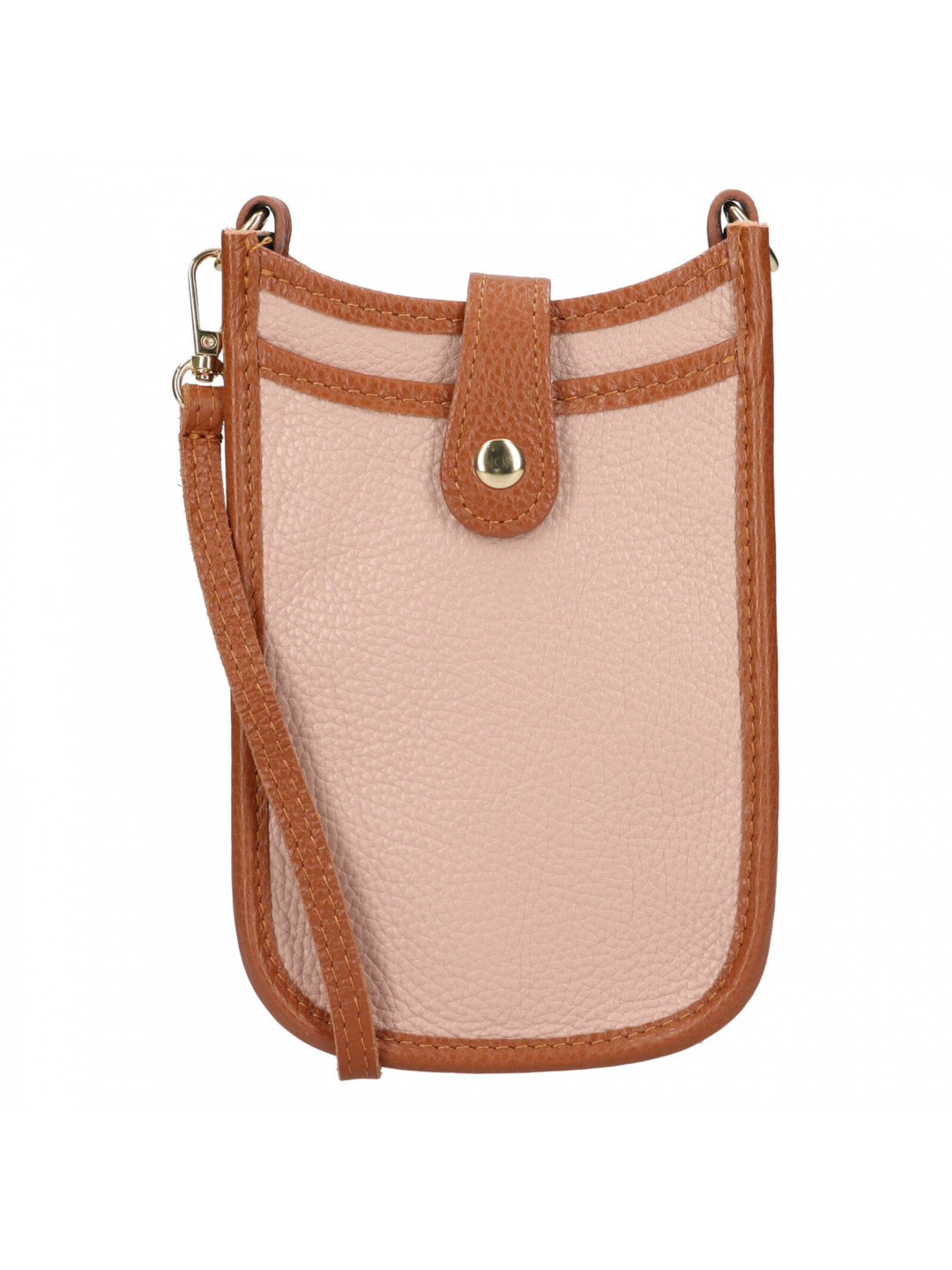 Dámská kožená kabelka na mobil a doklady Italia Simma – růžovo-hnědá