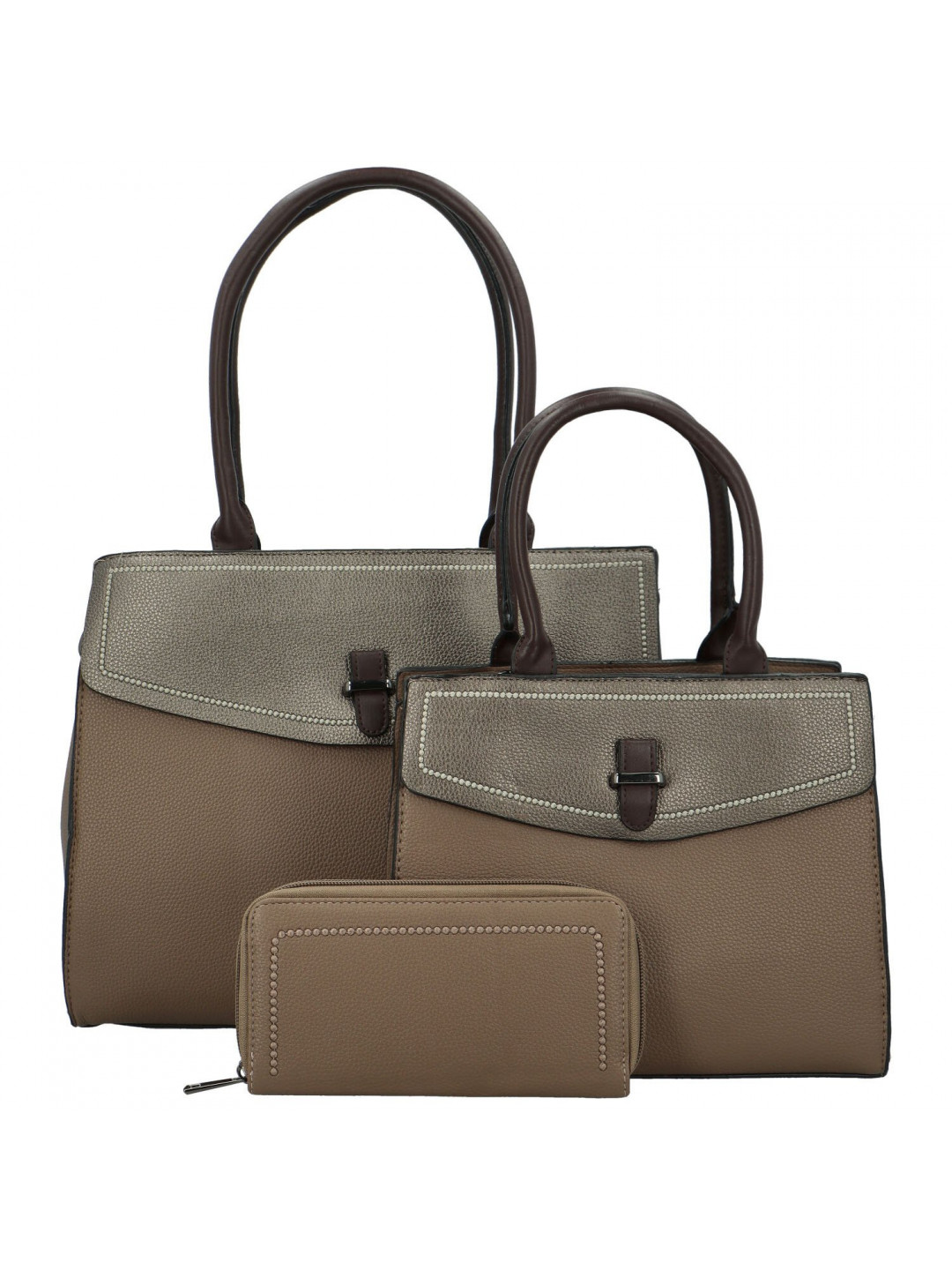Trendy sada koženkových kabelek do ruky s peněženkou Talbia khaki