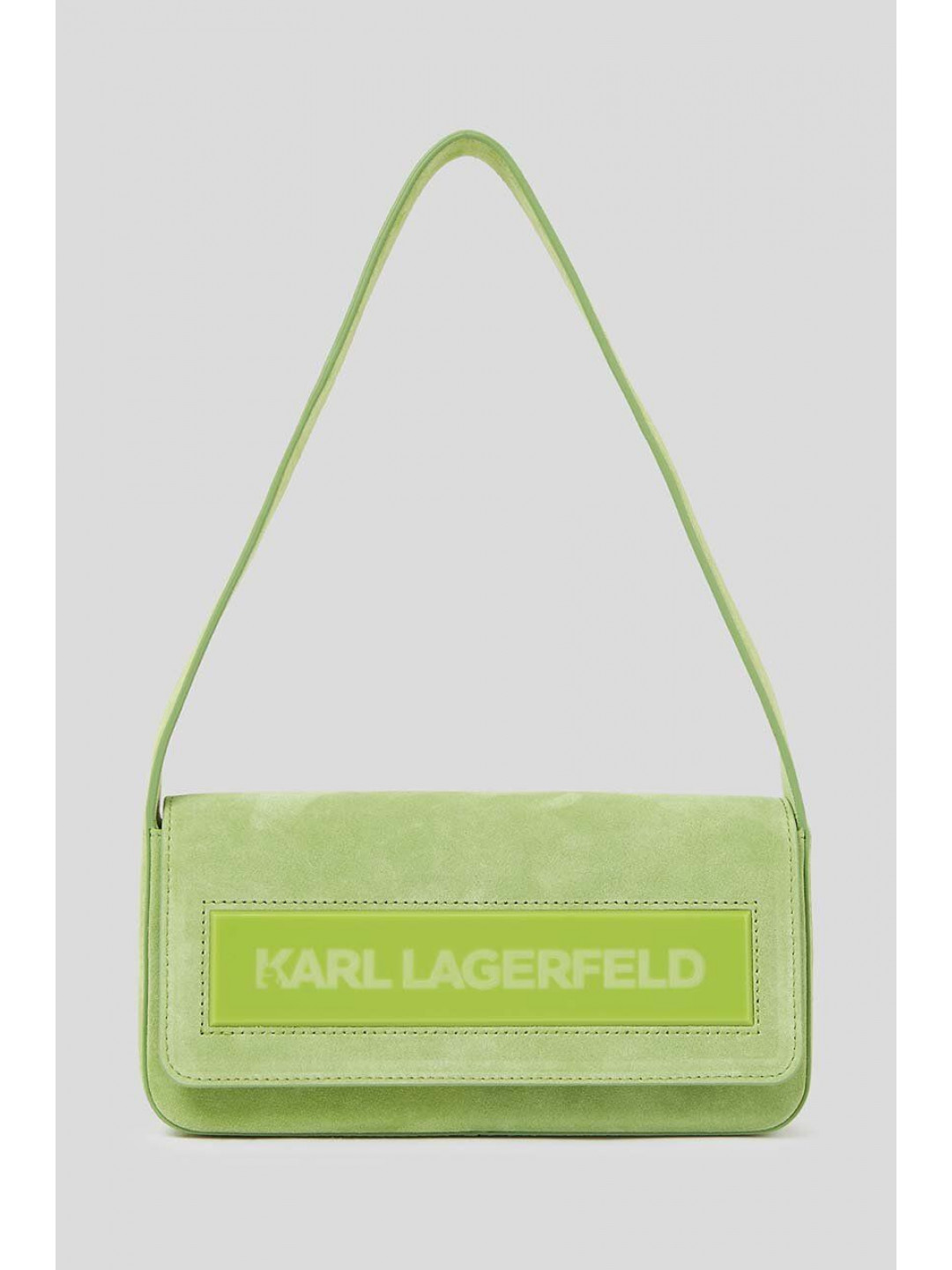 Semišová kabelka Karl Lagerfeld ICON K MD FLAP SHB SUEDE zelená barva