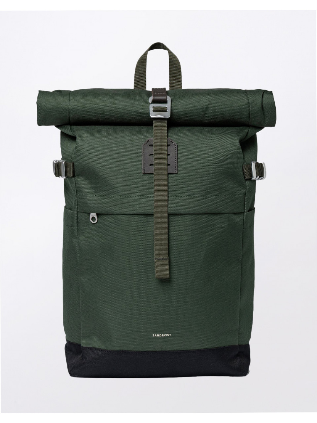 Batoh Sandqvist Icon Rolltop Backpack M Green with dark brown leather