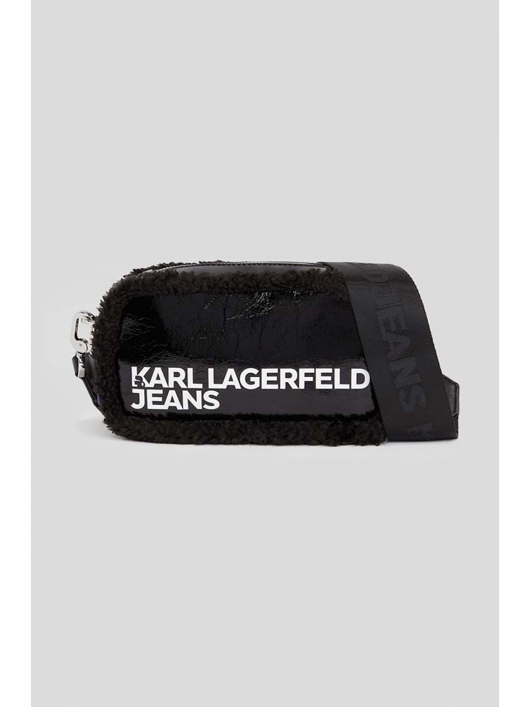 Kabelka Karl Lagerfeld Jeans 236J3011 BOX LOGO SHEARLING CAMERA BAG černá barva