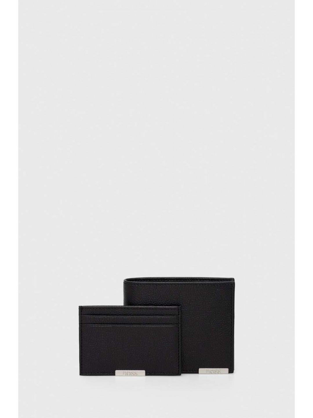 Kožená peněženka a držák na karty BOSS černá barva