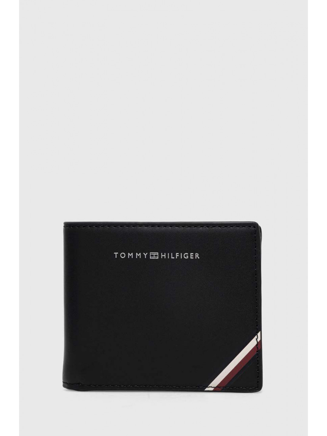 Kožená peněženka klíčenka Tommy Hilfiger černá barva