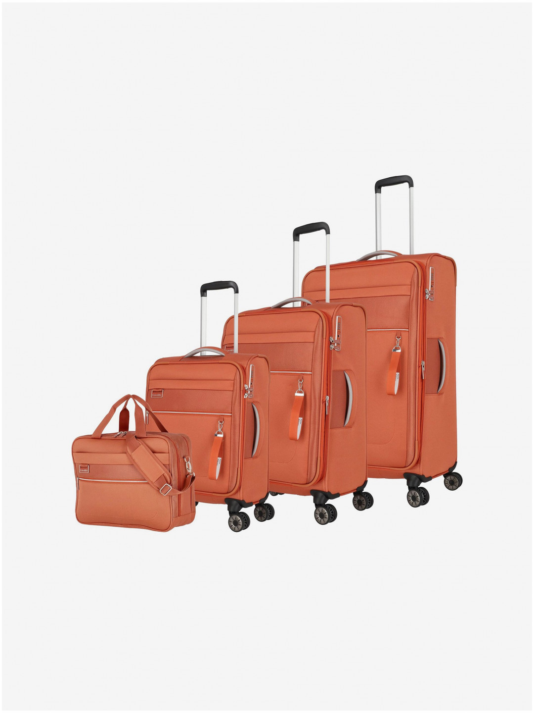 Sada oranžových cestovních kufrů Travelite Miigo 4w S M L BB Copper chutney
