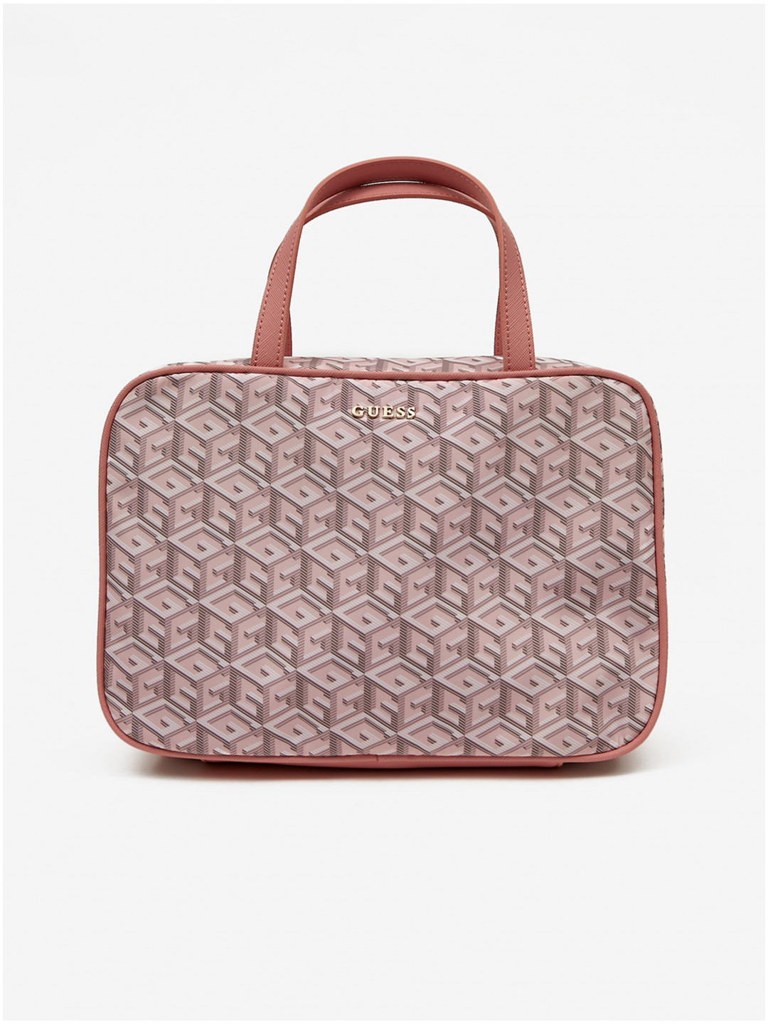 Růžová dámská vzorovaná cestovní kosmetická taška Guess Travel Case