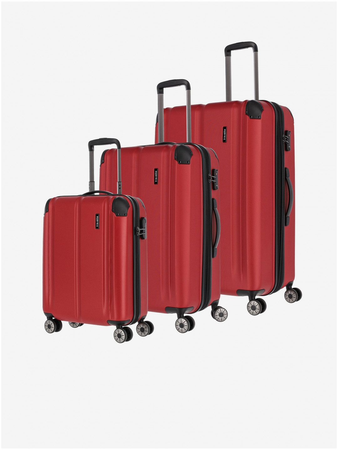 Sada tří cestovních kufrů v červené barvě Travelite City 4w S M L