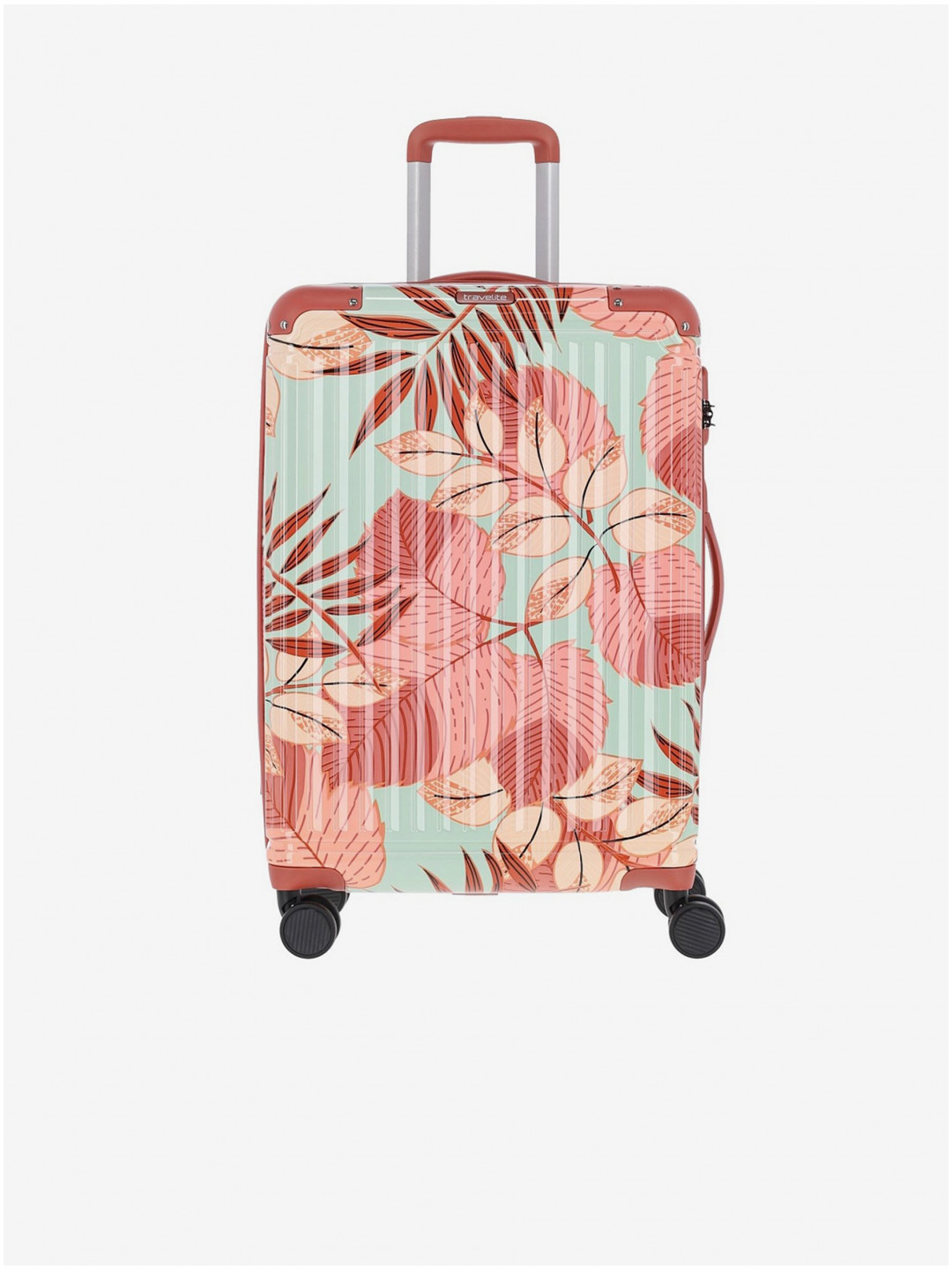 Tyrkysovo-růžový květovaný cestovní kufr Travelite Cruise 4w M
