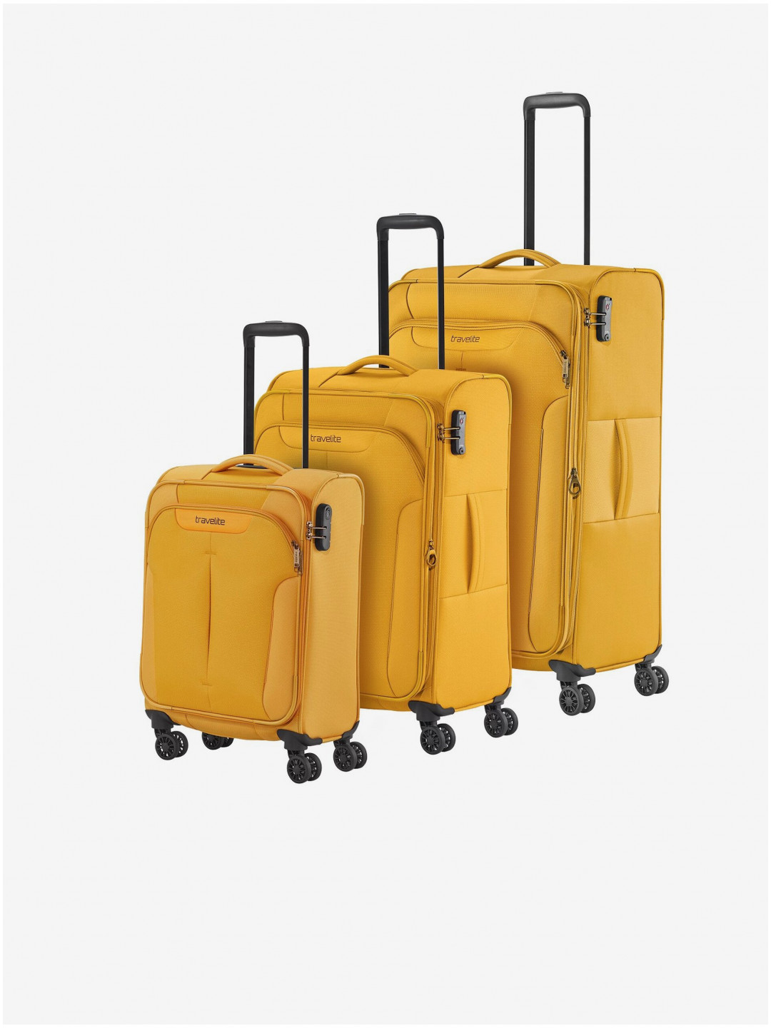 Sada tří cestovních kufrů v hořčicové barvě Travelite Croatia S M L