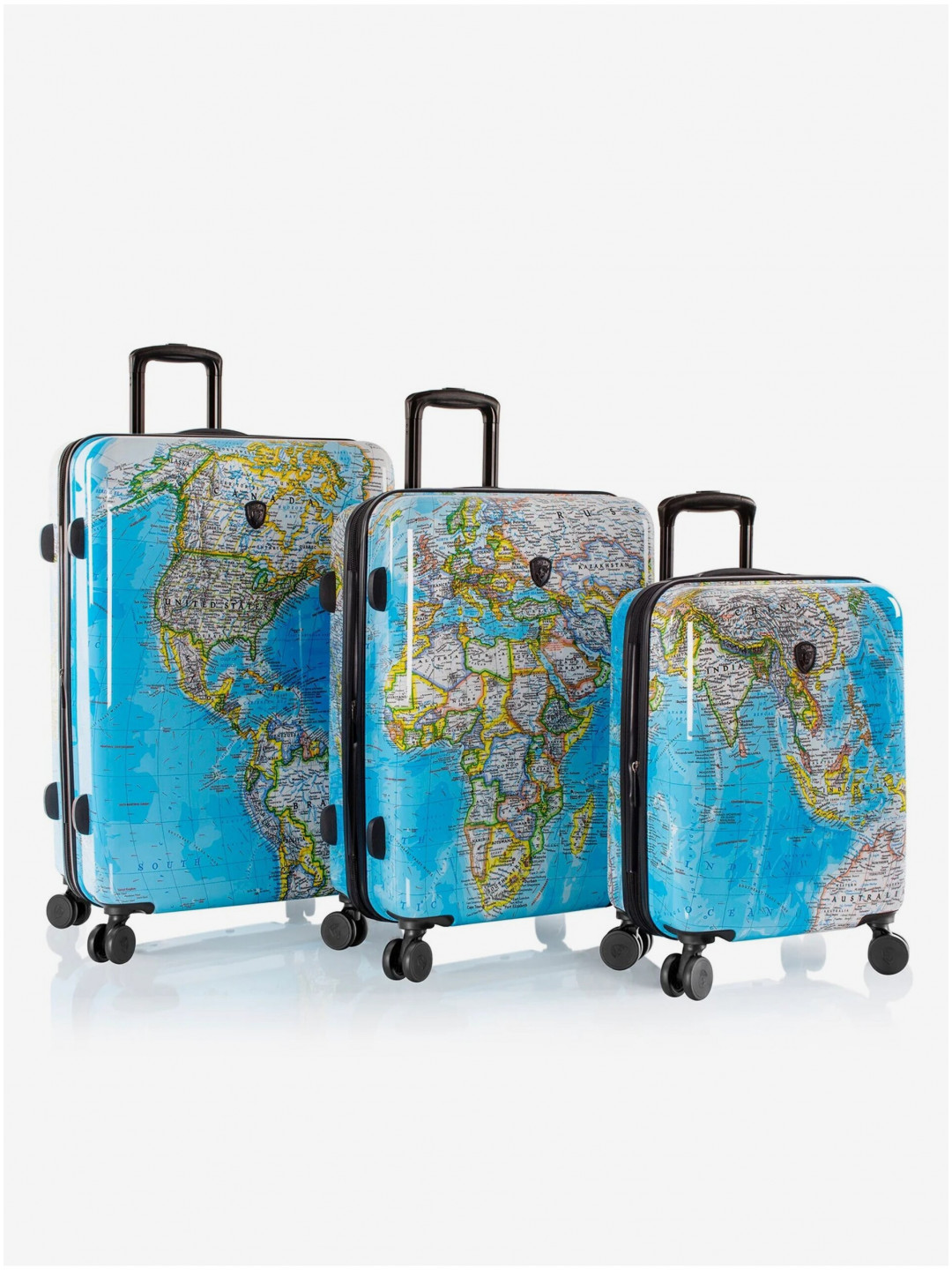 Sada tří vzorovaných cestovních kufrů v modré barvě Heys Journey 3G S M L Blue Map