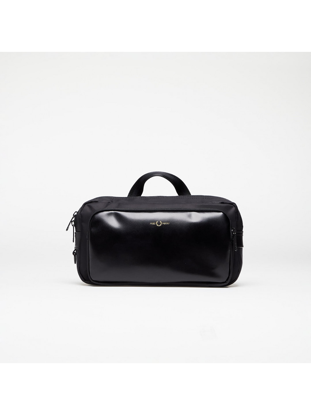 FRED PERRY Nylon Twill Leather Xbody Bag Black Gold