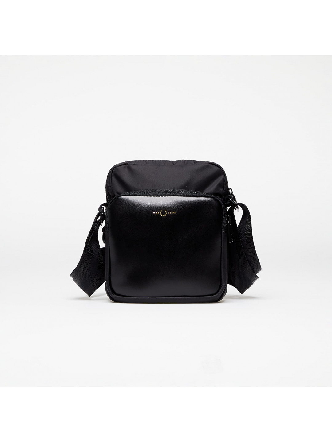 FRED PERRY Nylon Twill Leather Side Bag Black Gold