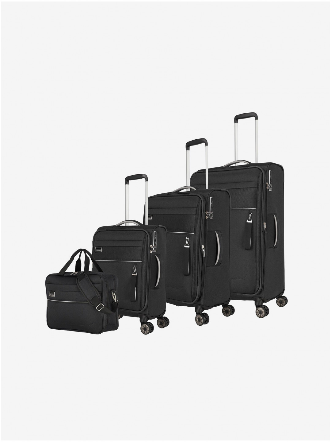 Sada černých cestovních kufrů a tašky Travelite Miigo 4w S M L BB Black