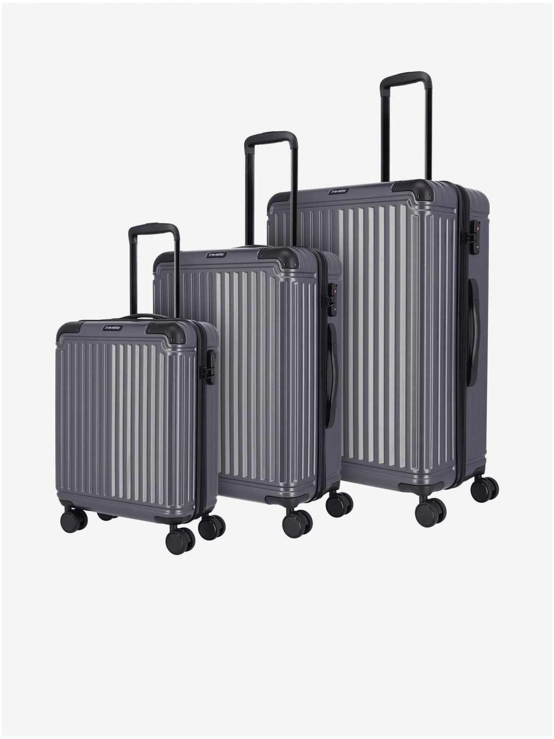 Sada tří cestovních kufrů v tmavě šedé barvě Travelite Cruise 4w S M L Anthracite