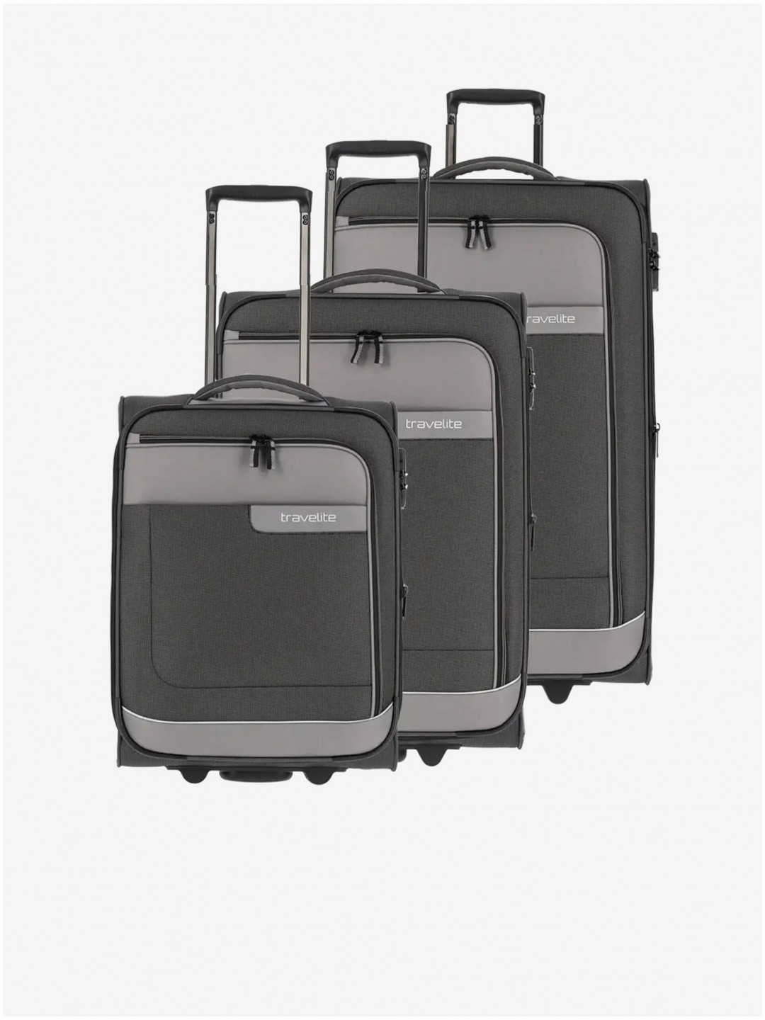 Sada tří cestovních kufrů v šedé barvě Travelite Viia 2w S M L