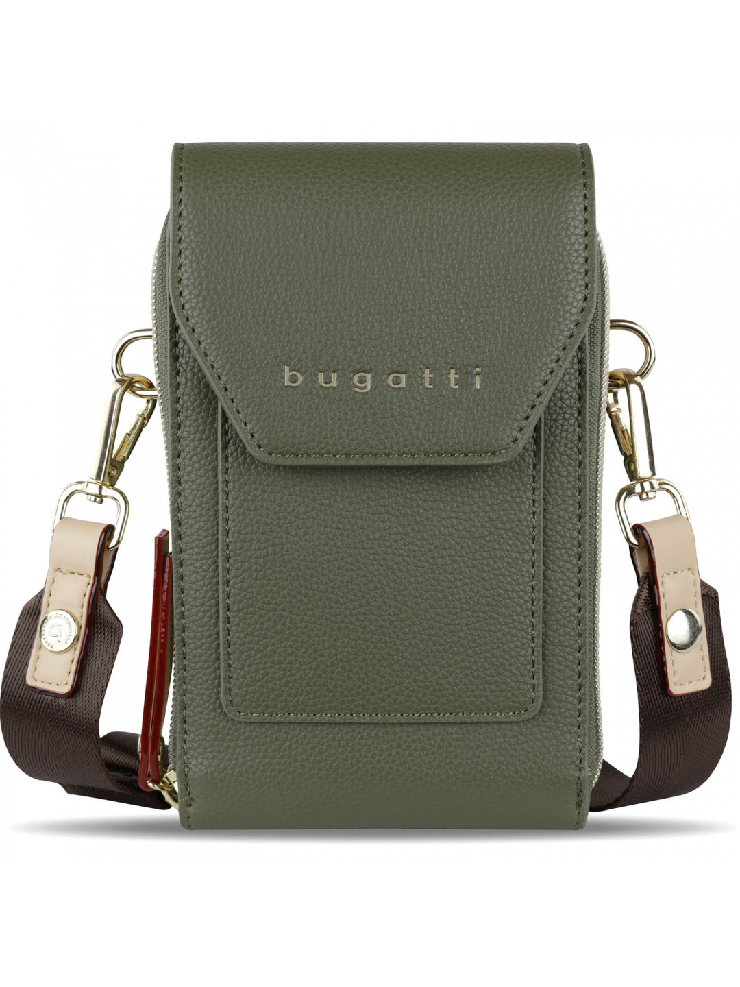 Dámská kožená kabelka na telefon a doklady Bugatti Aldea – zelená