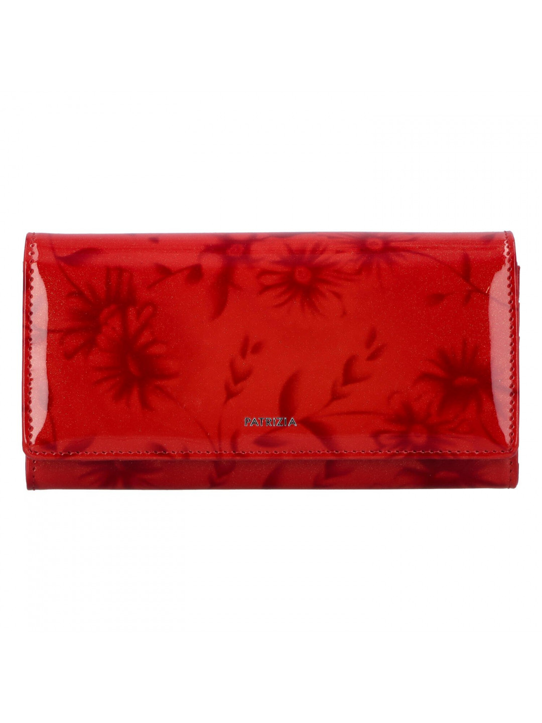 Luxusní větší dámská kožená peněženka Samantha červená laková s květy