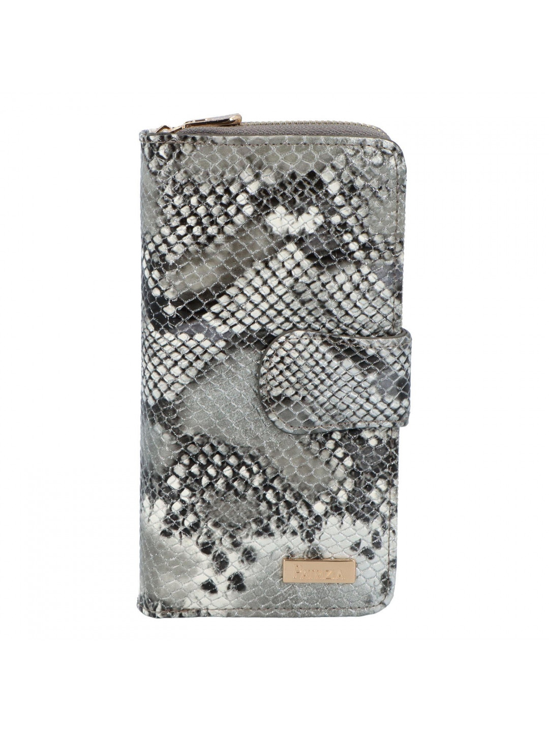 Dámská kožená lakovaná peněženka s bočním zipem Lozán šedá vzor