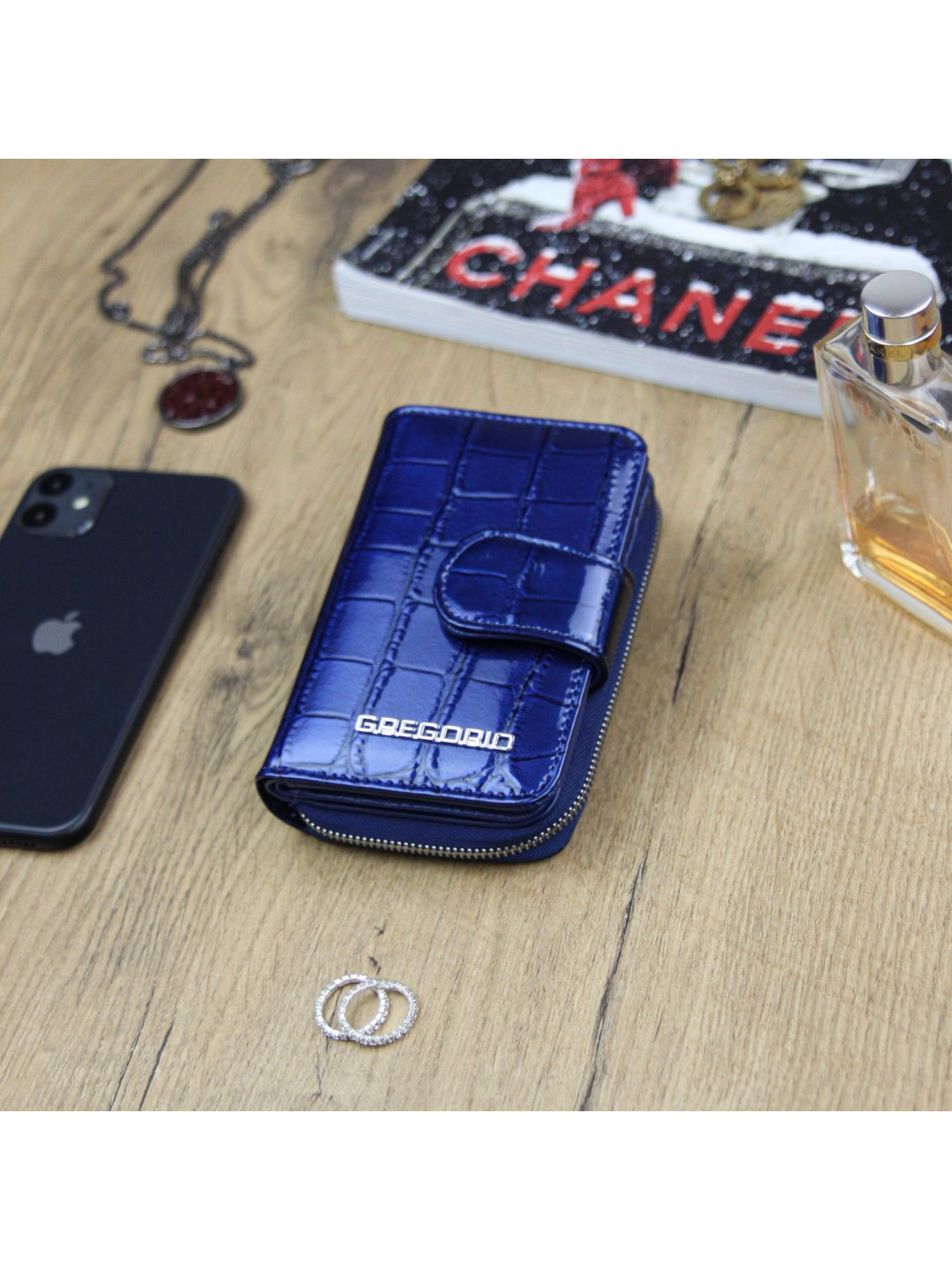Luxusní dámská kožená peněženka Isidora croco modrá