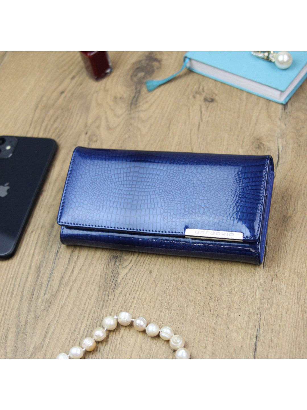 Luxusní velká dámská kožená peněženka Fredy modrá
