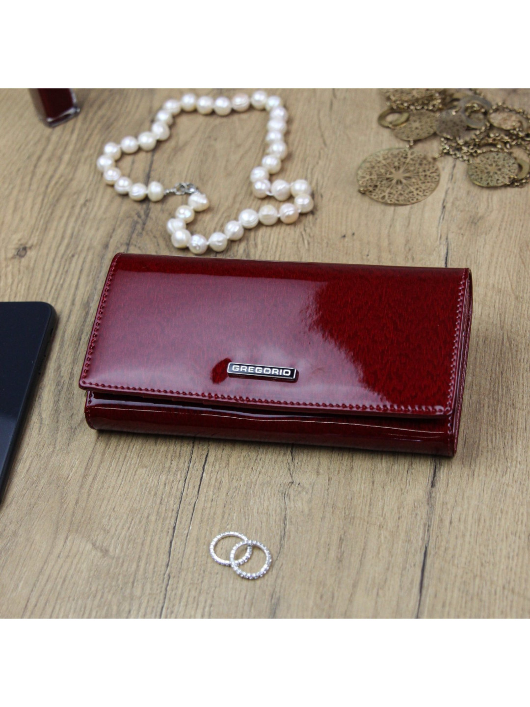 Osobitá velká dámská kožená peněženka Duni červená
