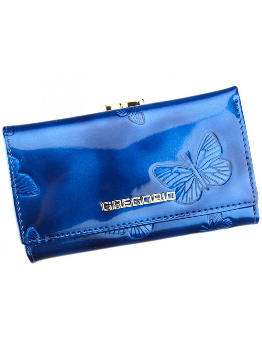 Luxusní dámská kožená lakovaná peněženka Flor modrá