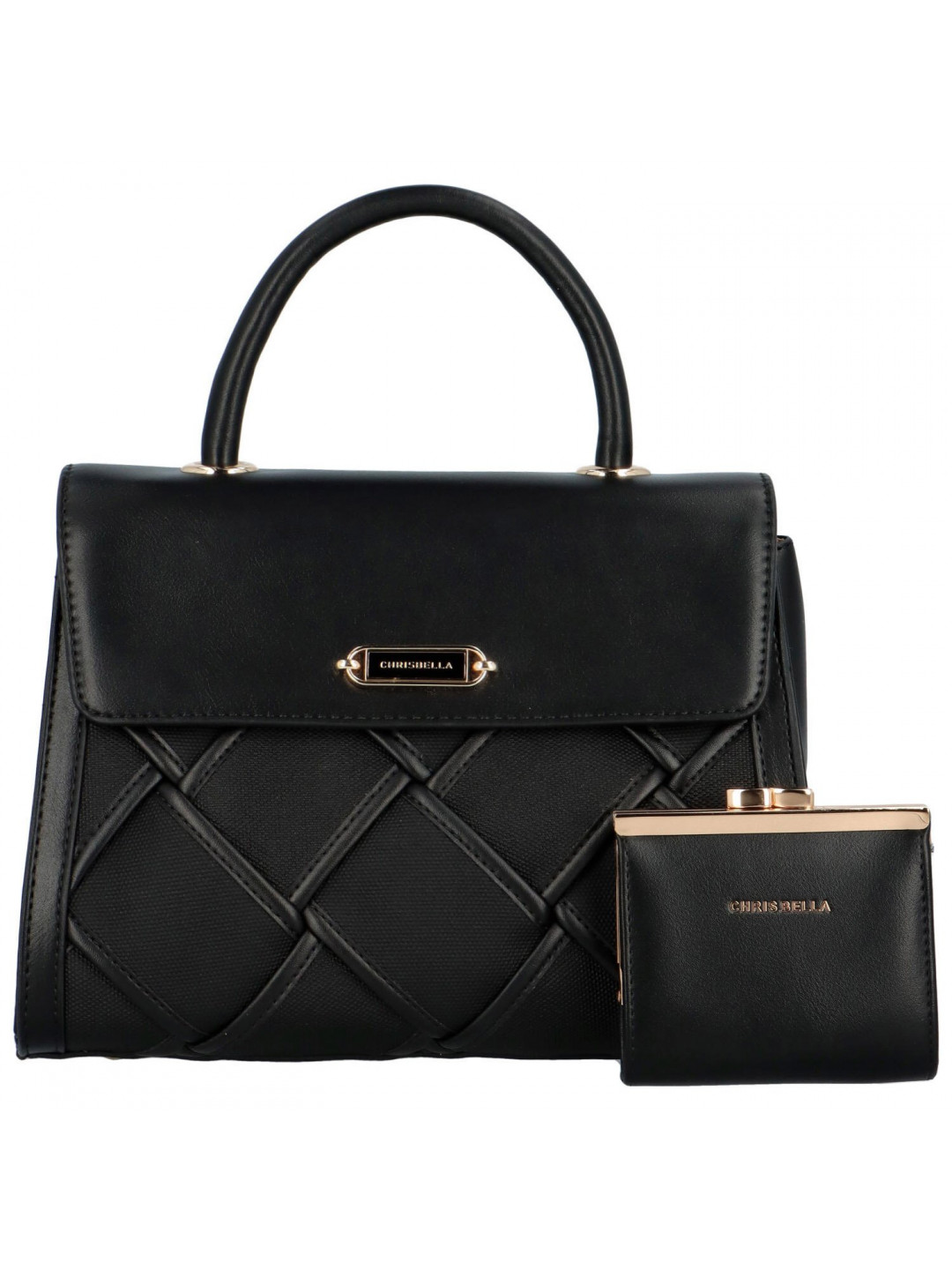 Luxusní sada dámské kabelky do ruky s peněženkou Ellenia černá