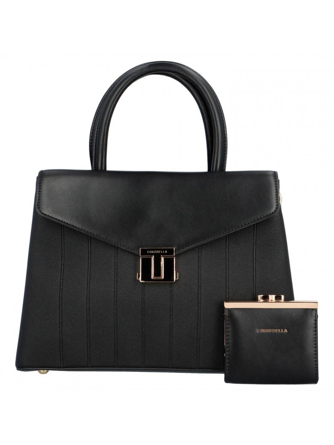 Elegantní sada dámské kabelky do ruky a peněženky Vittoria černá