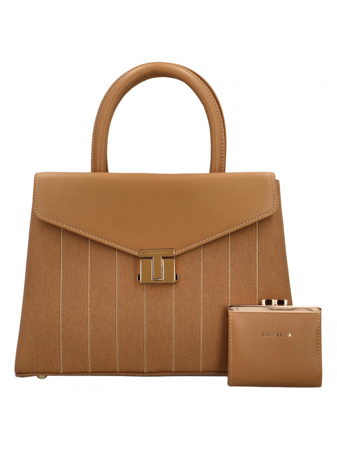 Elegantní sada dámské kabelky do ruky a peněženky Vittoria camel
