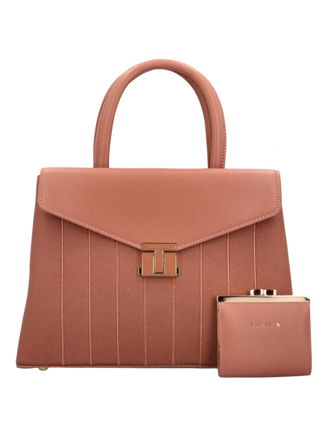 Elegantní sada dámské kabelky do ruky a peněženky Vittoria růžová