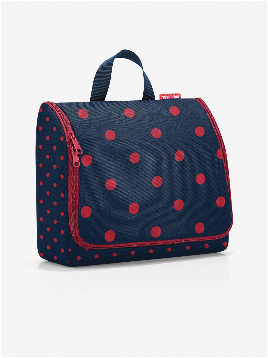 Tmavě modrá dámská puntíkovaná kosmetická taška Reisenthel Toiletbag XL Mixed Dots Red